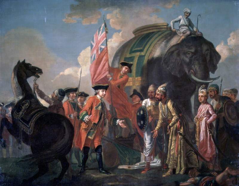 Clive and Mir Jafar in the battle of Plassey